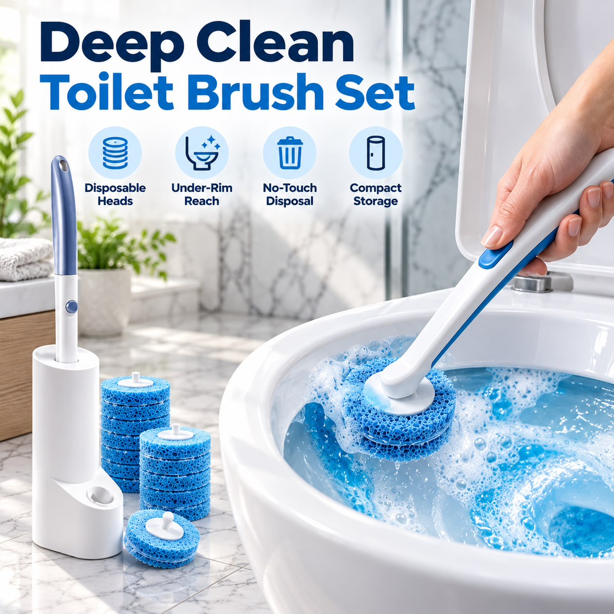 Disposable Toilet Brush Set with 36 Brush Heads – 3 Fresh Cleaning Scents, No-Touch Disposal & Storage Holder