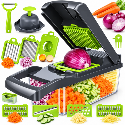 🥕 16-in-1 Multi-Function Vegetable Chopper – Slicer, Dicer, Grater & Drain Basket Set