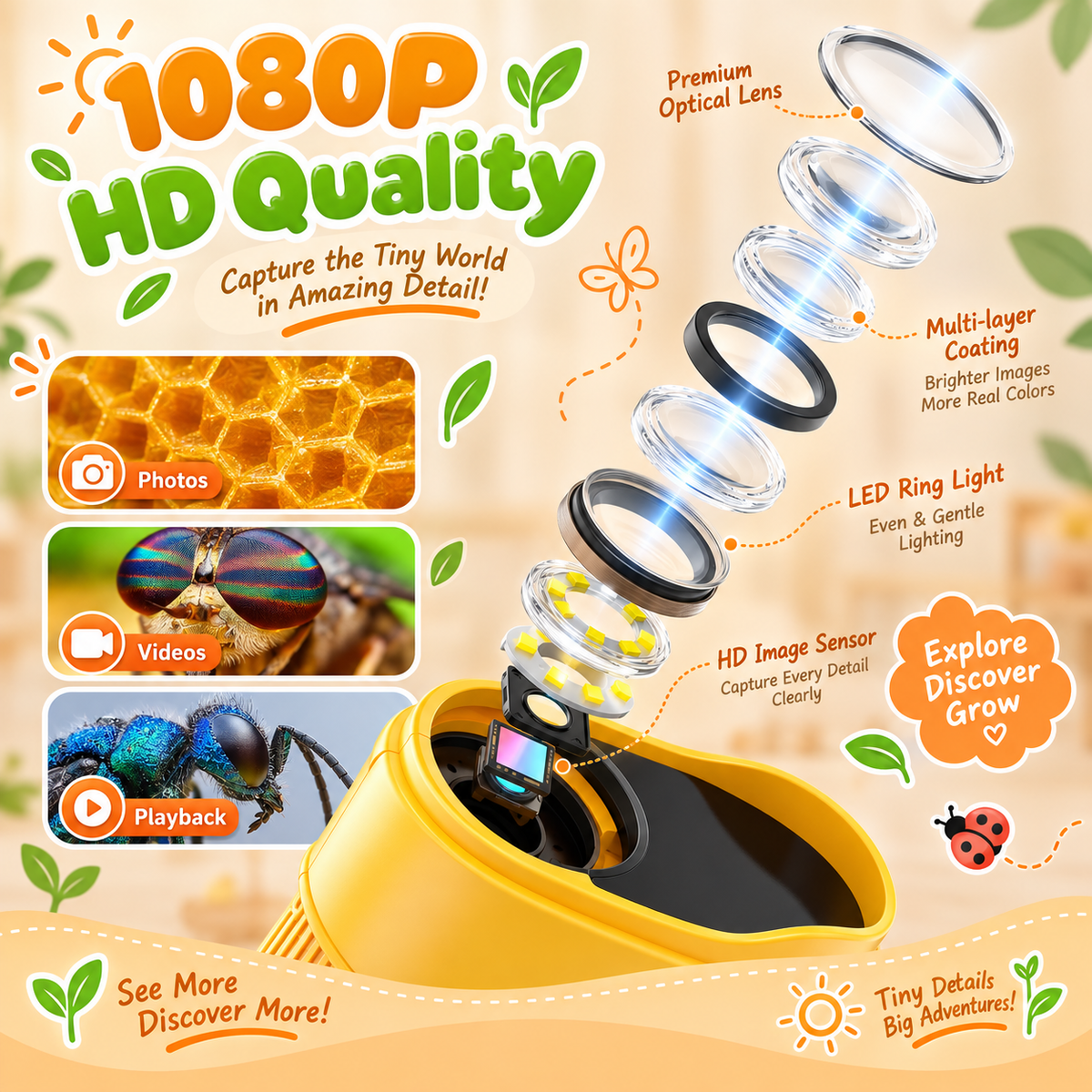 Kids Digital Microscope – 1000X Magnification with 2.0" IPS Screen & 1080P HD