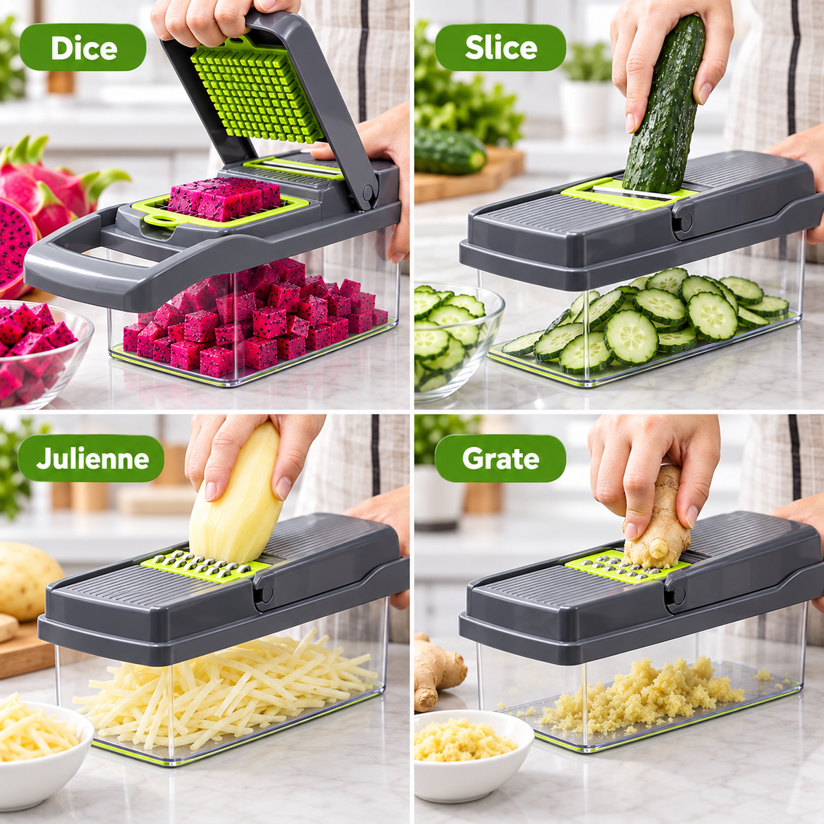 🥕 16-in-1 Multi-Function Vegetable Chopper – Slicer, Dicer, Grater & Drain Basket Set