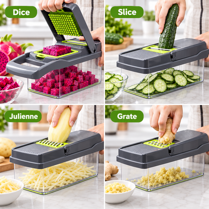 🥕 16-in-1 Multi-Function Vegetable Chopper – Slicer, Dicer, Grater & Drain Basket Set