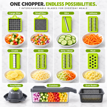 🥕 16-in-1 Multi-Function Vegetable Chopper – Slicer, Dicer, Grater & Drain Basket Set