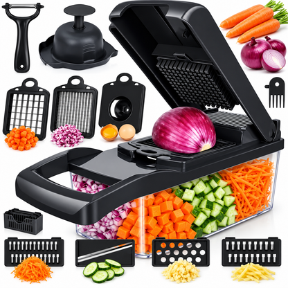🥕 16-in-1 Multi-Function Vegetable Chopper – Slicer, Dicer, Grater & Drain Basket Set